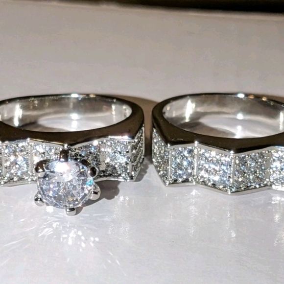 Women's 2pc Solid 925 Sterling Silver Lab Created Diamond Bridal Set SZ 9 - Picture 13 of 17